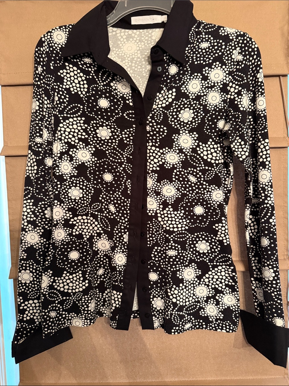 Anne Fontaine Black and White Floral Dot Button-Down Blouse
